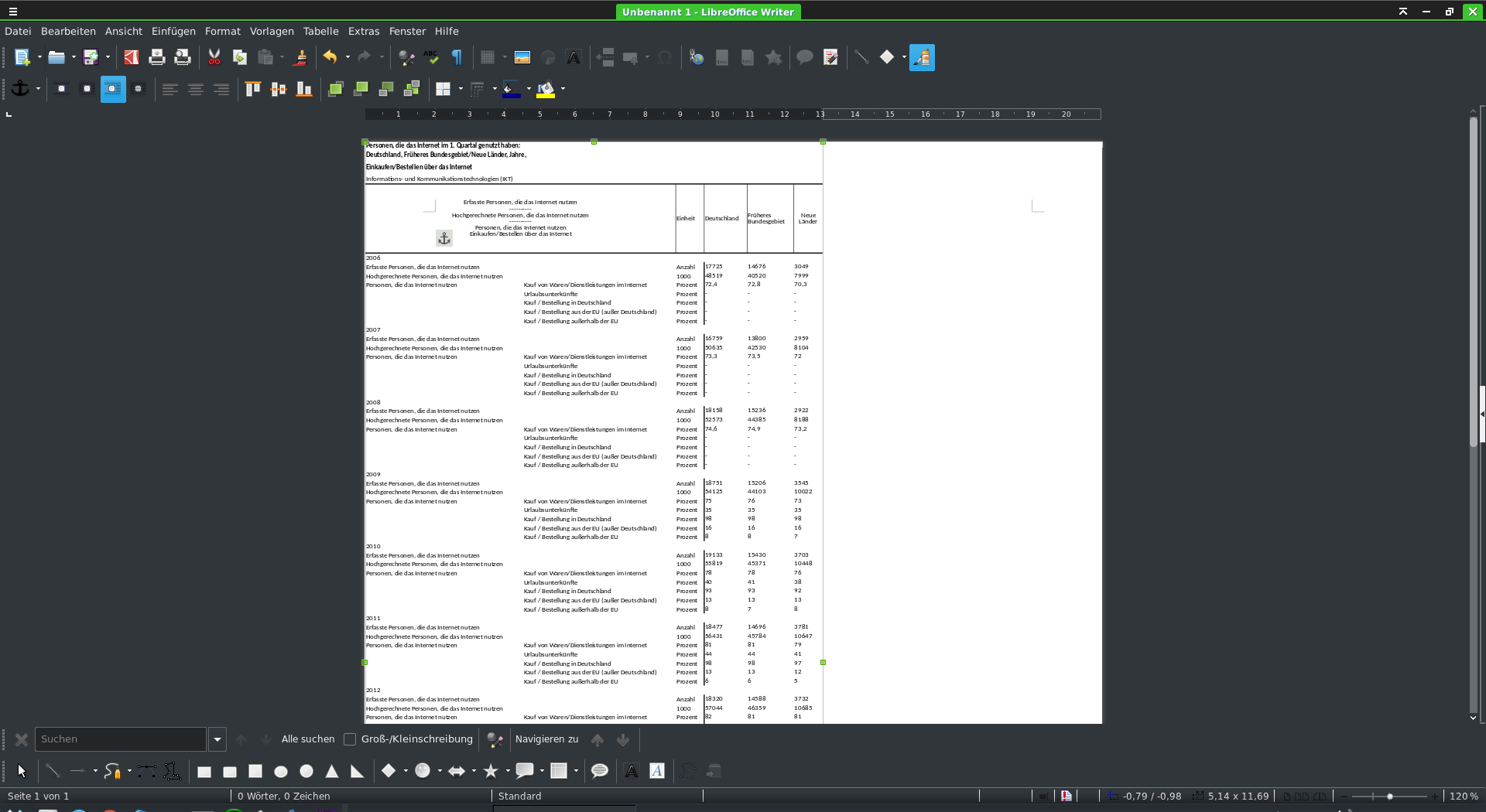 Tabelle in Libre Office Writer einfügen